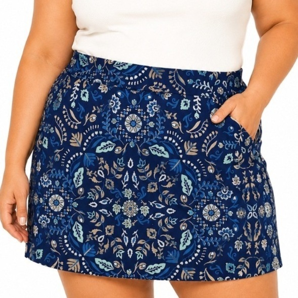Croft & Barrow Effortless Stretch Skort Womens 16W Blue Floral Mid Rise New